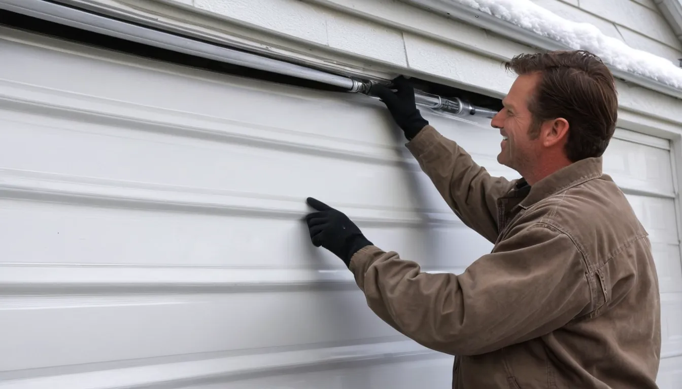 Local provider checking a torsion spring above a garage door in South Plainfield
