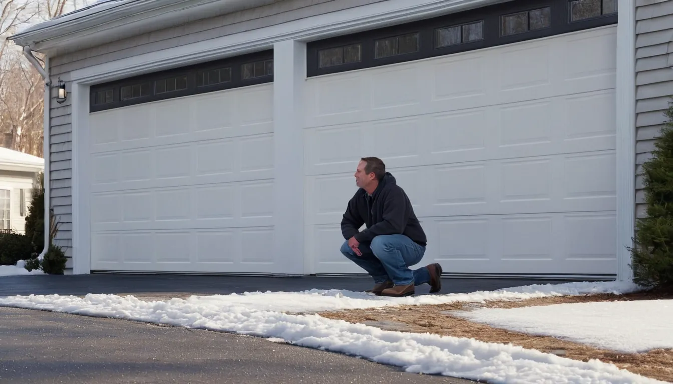 A garage door at a home in South Plainfield with a provider checking the tracks